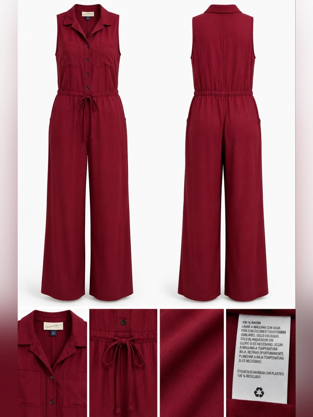 Universal Thread Sleeveless Wide Leg Jumpsuit Burgundy Drawstring Waist Pockets.